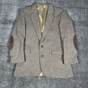 Circle S Blazer‎ Men's 42R Brown Wool Blend Western Elbow Patches Herringbone